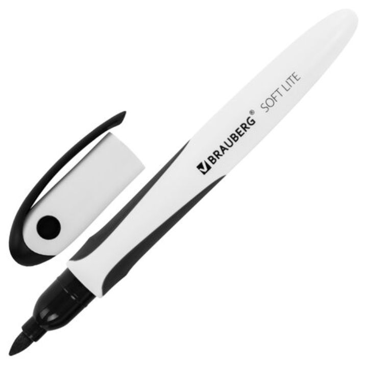 Изображение Маркер стираемый для белой доски ЧЕРНЫЙ, BRAUBERG "SOFT LITE", 3 мм, резиновая вставка, 152103