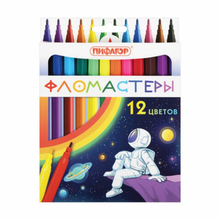 Изображение Фломастеры ПИФАГОР "Космическая одиссея", 12 цветов, вентилируемый колпачок, 152444