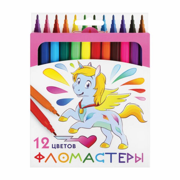 Изображение Фломастеры ПИФАГОР "ЕДИНОРОГ", 12 цветов, вентилируемый колпачок, 152448