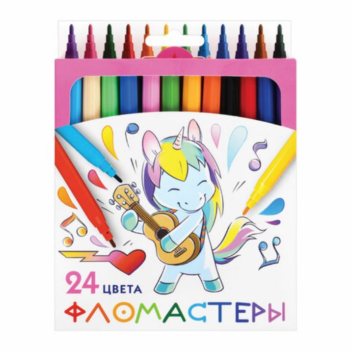 Изображение Фломастеры ПИФАГОР "ЕДИНОРОГ", 24 цвета, вентилируемый колпачок, 152450
