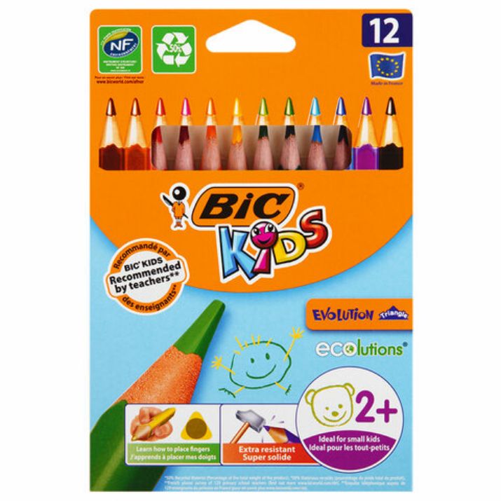 Изображение Карандаши цветные утолщенные BIC "Kids Evolution Triangle", 12 цветов, трехгранные, грифель 4 мм, 8297356, 82973511