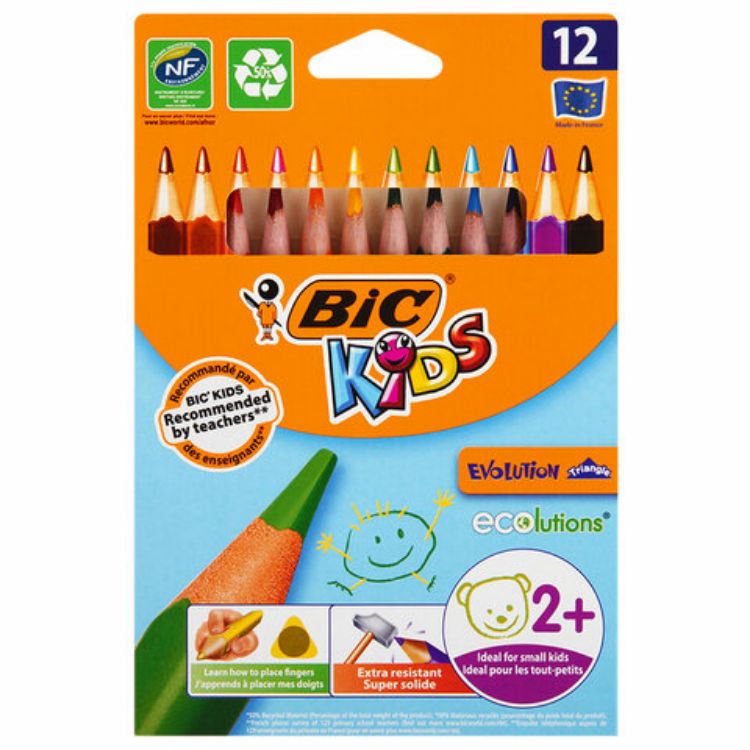 Изображение Карандаши цветные утолщенные BIC "Kids Evolution Triangle", 12 цветов, трехгранные, грифель 4 мм, 8297356, 82973511