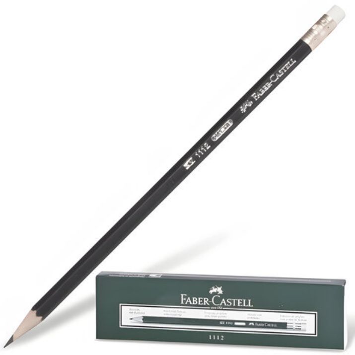 Изображение Карандаш чернографитный FABER-CASTELL, 1 шт., "1112", НВ, с ластиком, корпус черный, 111200