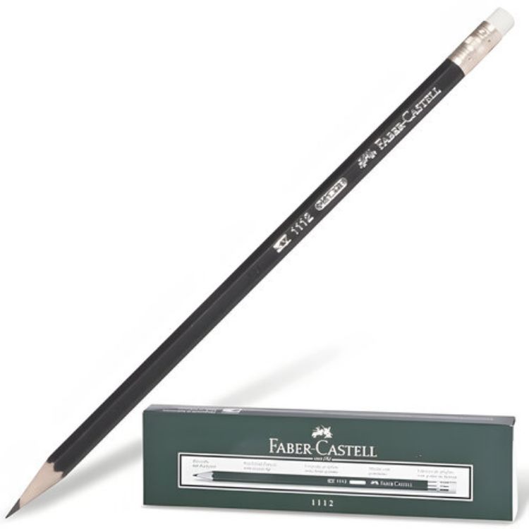 Изображение Карандаш чернографитный FABER-CASTELL, 1 шт., "1112", НВ, с ластиком, корпус черный, 111200