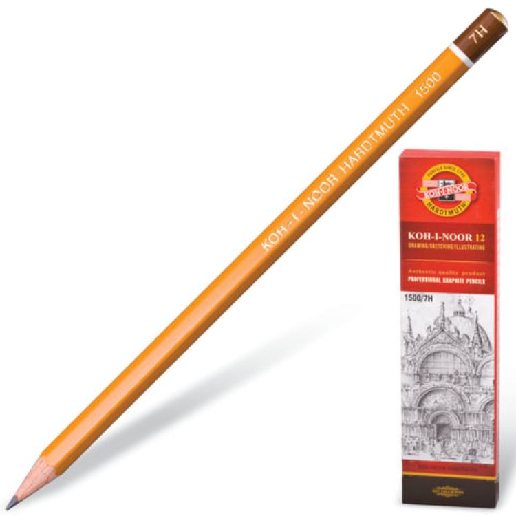 Изображение Карандаш чернографитный KOH-I-NOOR 1500, 1 шт., 7H, корпус желтый, заточенный, 150007H01170