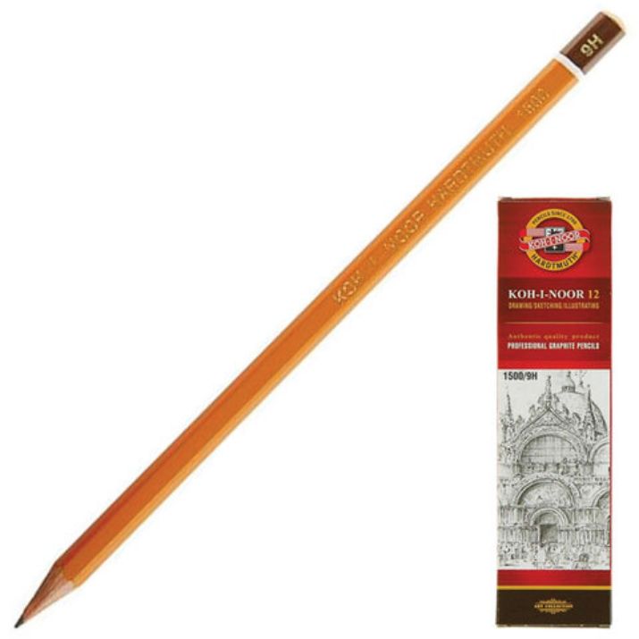 Изображение Карандаш чернографитный KOH-I-NOOR 1500, 1 шт., 9H, корпус желтый, заточенный, 150009H01170