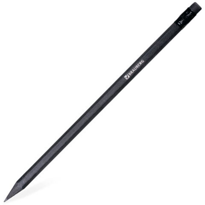 Изображение Карандаш чернографитный BRAUBERG, 1 шт., "Black Jack", НВ, с ластиком, черное дерево, корпус черный, 180609