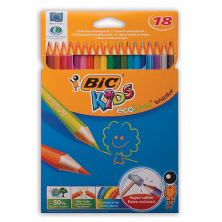 Изображение Карандаши цветные пластиковые BIC (Франция) "Evolution", 18 цветов, заточенные, в картонной упаковке с европодвесом, 829728, 9375173