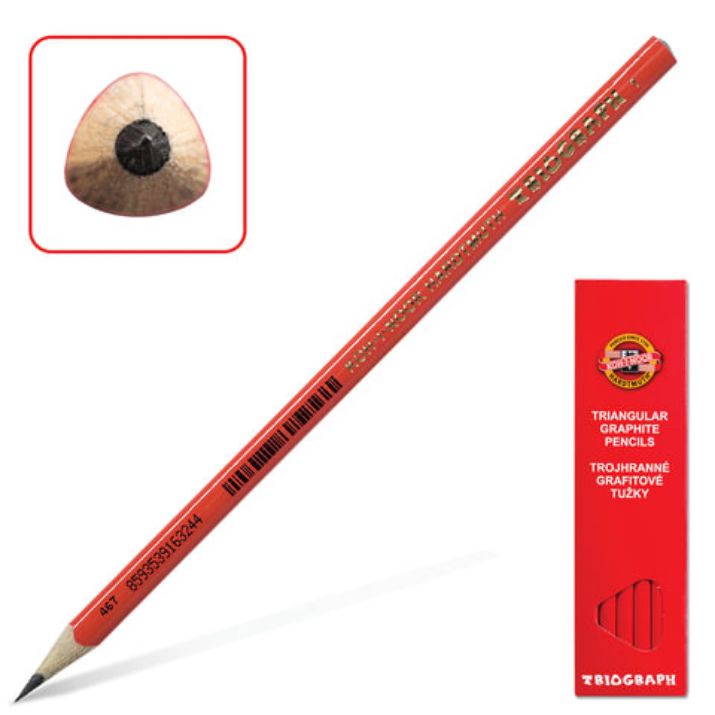 Изображение Карандаш чернографитный KOH-I-NOOR, 1 шт., "Triograph", B, трехгранный, без резинки, корпус красный, заточенный, 1802001001KSRU