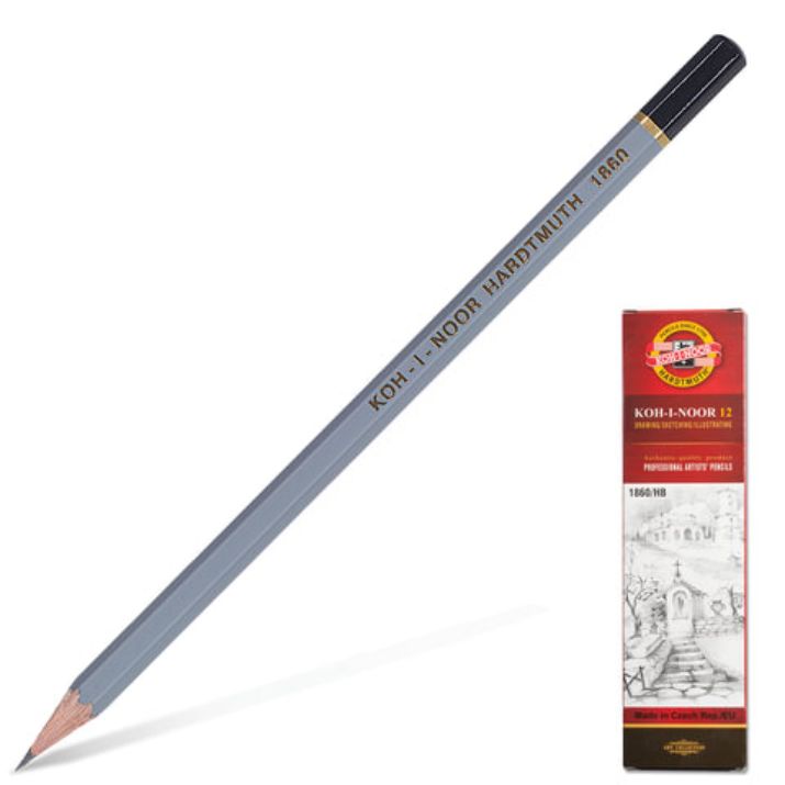 Изображение Карандаш чернографитный KOH-I-NOOR 1860, 1 шт., HB, корпус серый, 18600HB00104