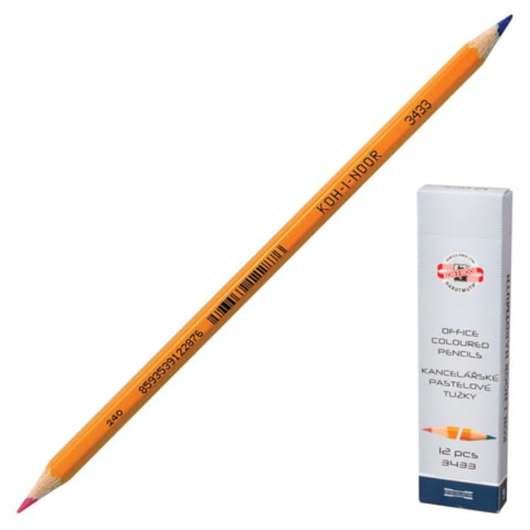 Изображение Карандаш двухцветный КРАСНО-СИНИЙ, KOH-I-NOOR, 1 шт., шестигранный, грифель 3,2 мм, натуральное дерево, 3433, 34330EG001KS