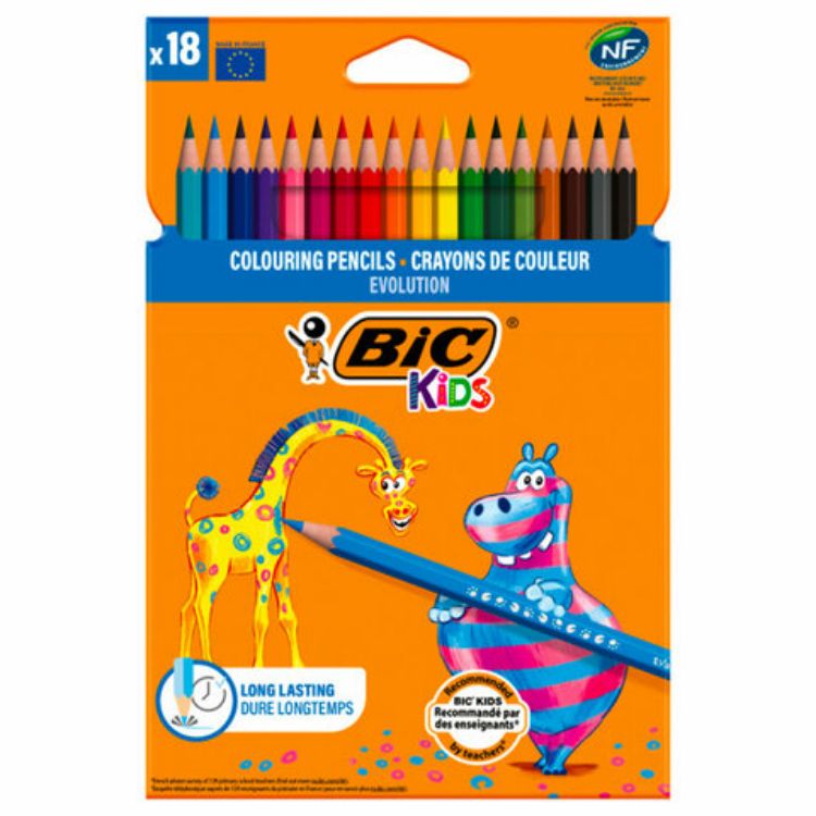 Изображение Карандаши цветные BIC "Kids ECOlutions Evolution", 18 цветов, пластиковые, заточенные, европодвес, 937513