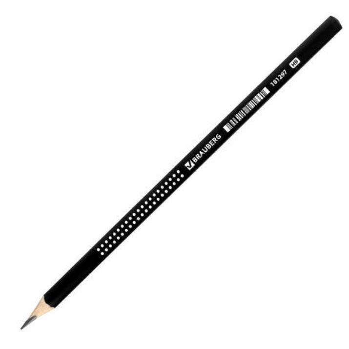 Изображение Карандаш чернографитный BRAUBERG, 1 шт., "Black&White", HB, трехгранный, корпус черный, заточенный, 181297