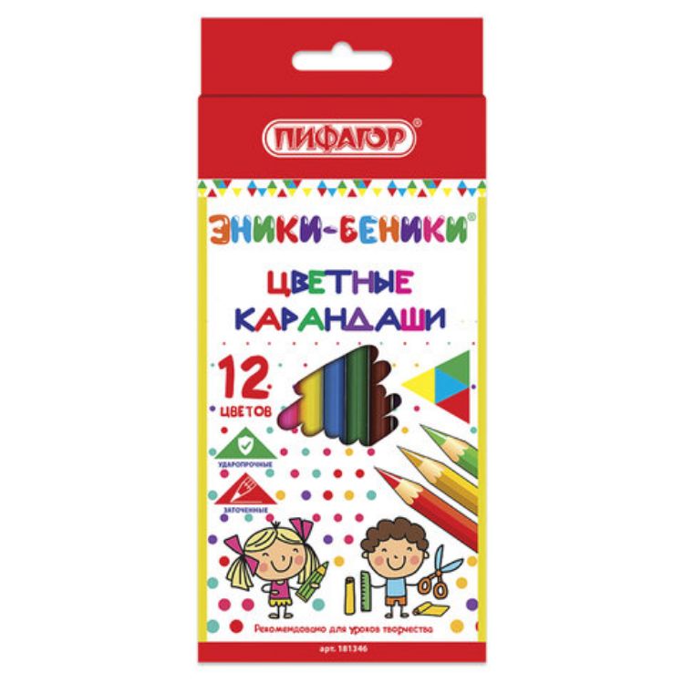 Изображение Карандаши цветные ПИФАГОР "ЭНИКИ-БЕНИКИ", 12 цветов, шестигранные, натуральное дерево, 181346
