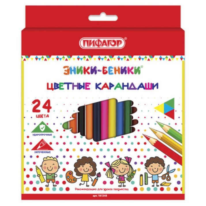 Изображение Карандаши цветные ПИФАГОР "ЭНИКИ-БЕНИКИ", 24 цвета, шестигранные, натуральное дерево, 181348