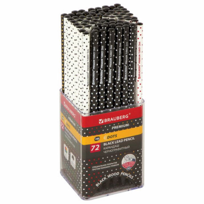 Изображение Карандаш чернографитный BRAUBERG "PREMIUM TURKEY", 1 шт., "Dots", НВ, ассорти, дисплей, 181563