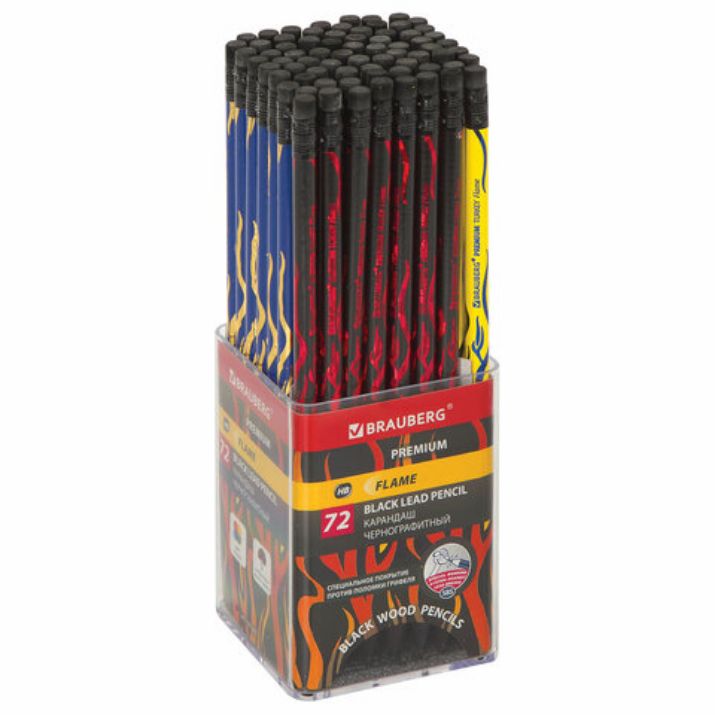 Изображение Карандаш чернографитный BRAUBERG "PREMIUM TURKEY", 1 шт., "Flame", НВ, ассорти, дисплей,181565