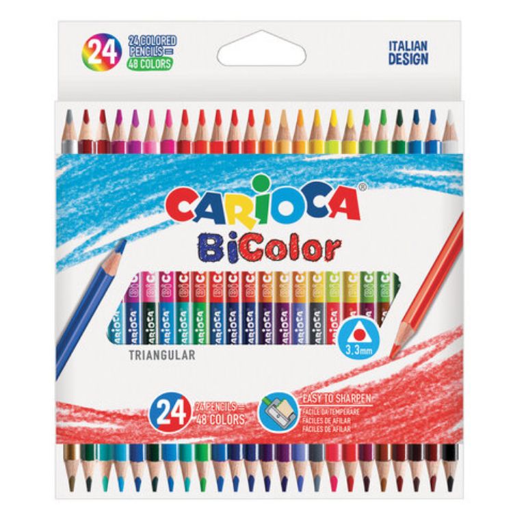Изображение Карандаши двусторонние CARIOCA "Bi-color", 24 штуки, 48 цветов, трехгранные, грифель 3 мм, натуральное дерево, 43031