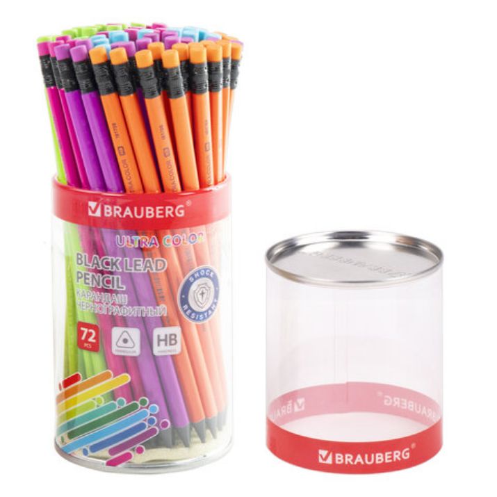 Изображение Карандаш чернографитный BRAUBERG "ULTRA COLOR", 1 шт., HB, с ластиком, пластиковый, 181708