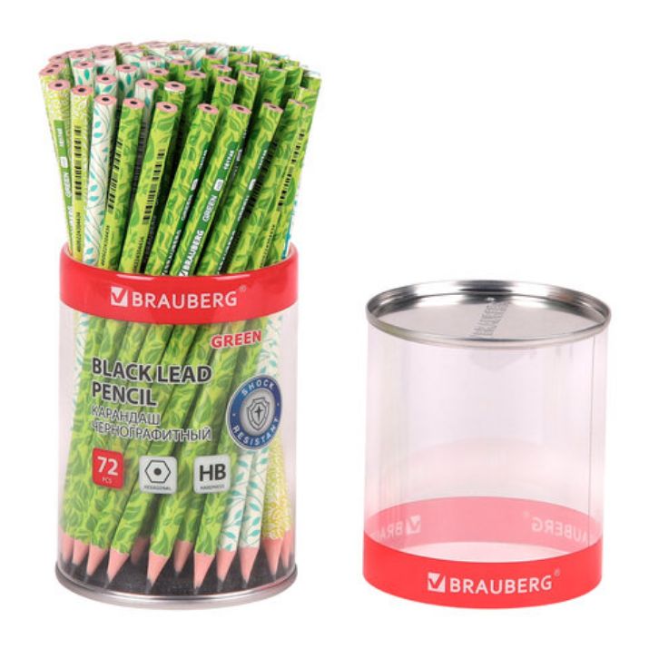 Изображение Карандаш чернографитный BRAUBERG "GREEN", 1 шт., HB, пластиковый, корпус ассорти, 181745