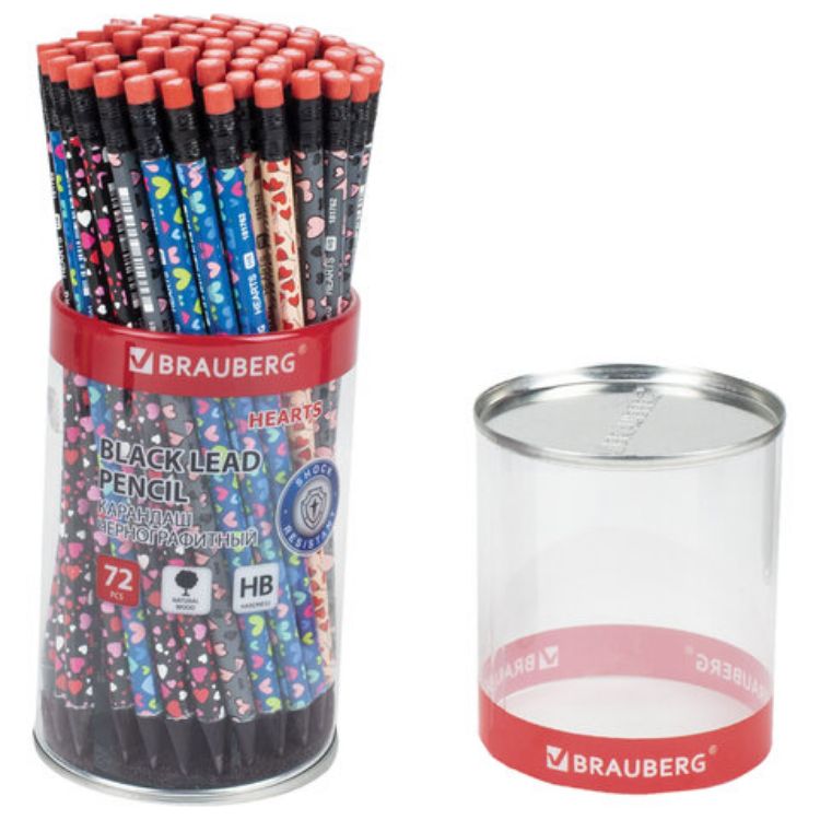 Изображение Карандаш чернографитный BRAUBERG "HEARTS", 1 шт., HB, с ластиком, корпус ассорти, 181762