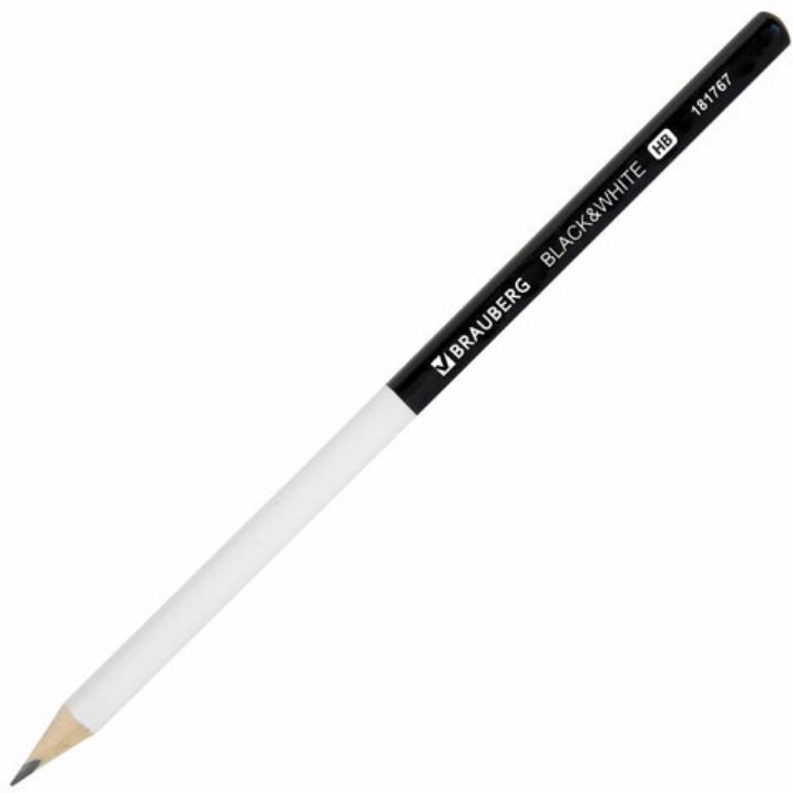 Изображение Карандаш чернографитный BRAUBERG "Black&White", 1 шт., HB, корпус черно-белый, 181767