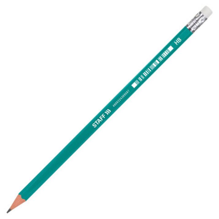 Изображение Карандаш чернографитный с ластиком STAFF EVERYDAY BLP-GRN, 1 шт., НВ, пластик., корпус зеленый, 181939