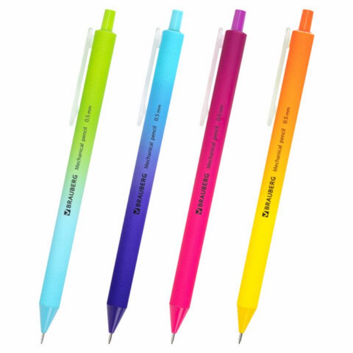 Изображение Карандаш механический 0,5 мм, BRAUBERG SOFT "Grade", HB, корпус soft-touch ассорти, 181958
