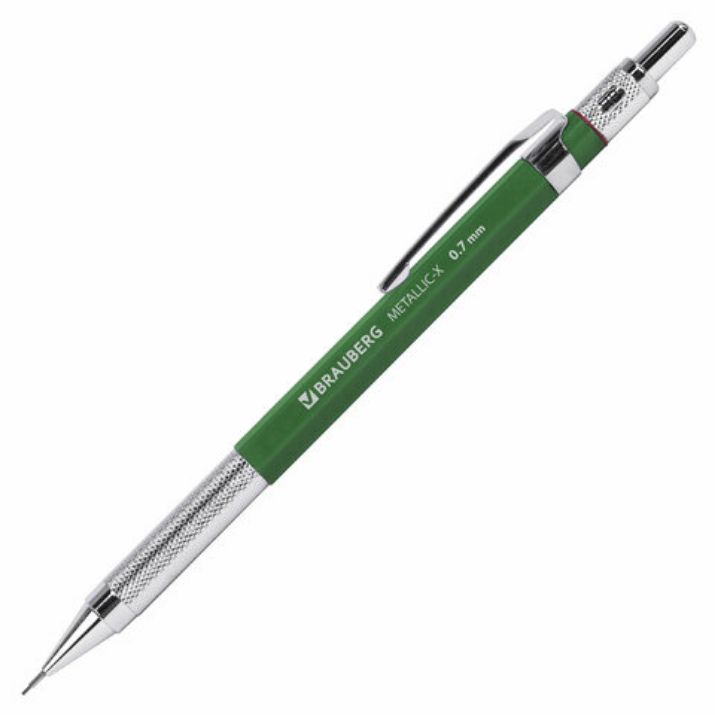 Изображение Карандаш механический 0,7 мм, HB, BRAUBERG "METALLIC X-07", металлические детали, 181975