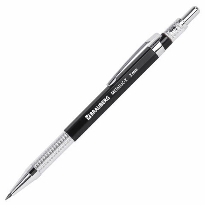 Изображение Карандаш механический цанговый 2 мм, HB, BRAUBERG "METALLIC X-20", металлические детали, 181976