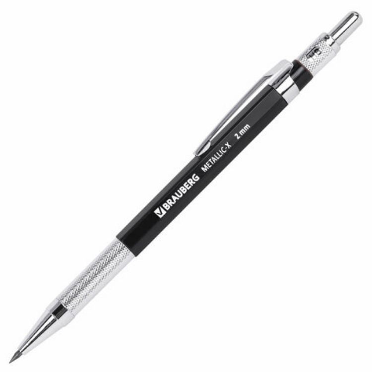 Изображение Карандаш механический цанговый 2 мм, HB, BRAUBERG "METALLIC X-20", металлические детали, 181976
