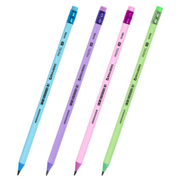 Изображение Карандаш чернографитный BRAUBERG "PASTEL", 1 шт., HB, трехгранный, с ластиком, 181995