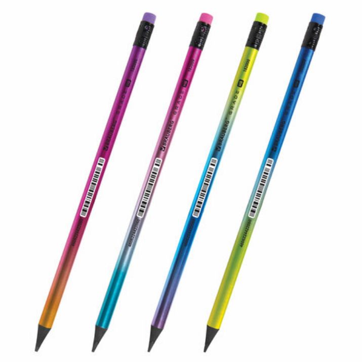 Изображение Карандаш чернографитный с ластиком BRAUBERG "GRADE Metallic", 1 шт., HB, трехгранный, 182000