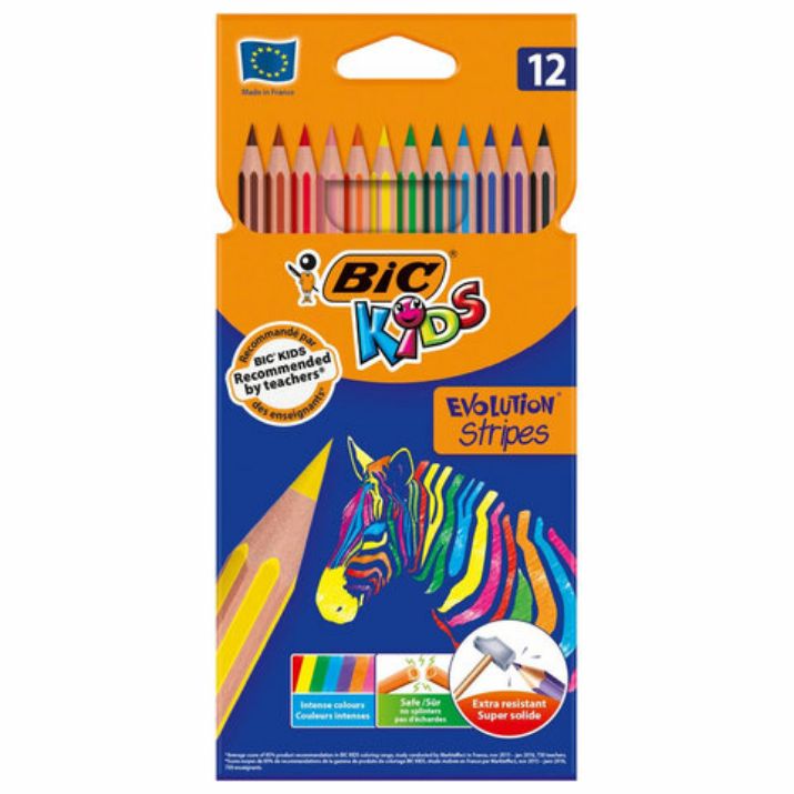 Изображение Карандаши цветные BIC "Evolution Stripes", 12 цветов, шестигранные, грифель 9505221