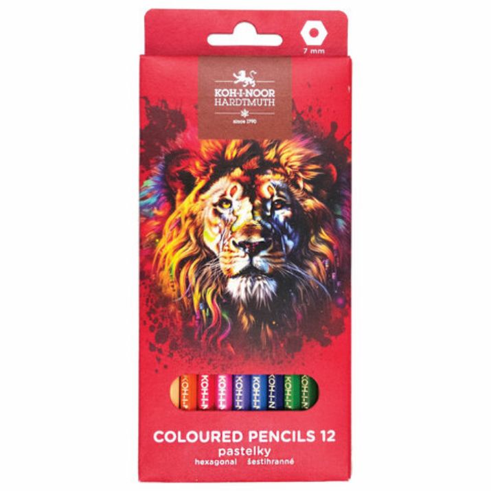 Изображение Карандаши цветные KOH-I-NOOR "RED LION" 12 цветов, шестигранные, 2,8 мм, натуральное дерево, 3552/12, 3552012063KS