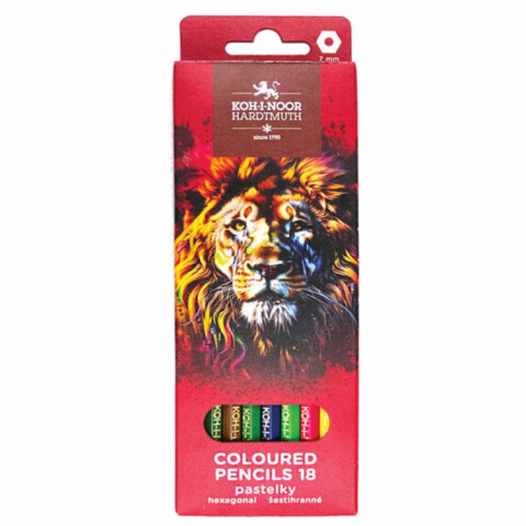 Изображение Карандаши цветные KOH-I-NOOR "RED LION" 18 цветов, шестигранные, 2,8 мм, натуральное дерево, 3553/18, 3553018063KS