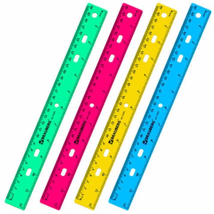 Изображение Линейка пластиковая 30 см, BRAUBERG "Crystal", тонированная, ассорти, 210291
