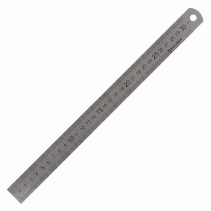 Изображение Линейка металлическая 30 см, BRAUBERG, европодвес, 210381