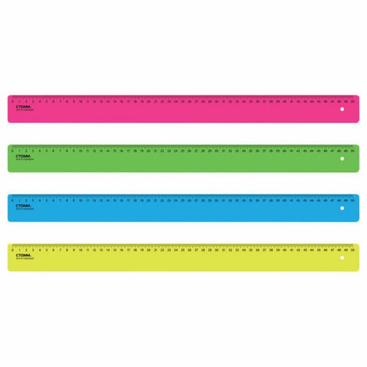 Изображение Линейка пластиковая 50 см, "Neon", неоновая, ассорти, ЛН-31443