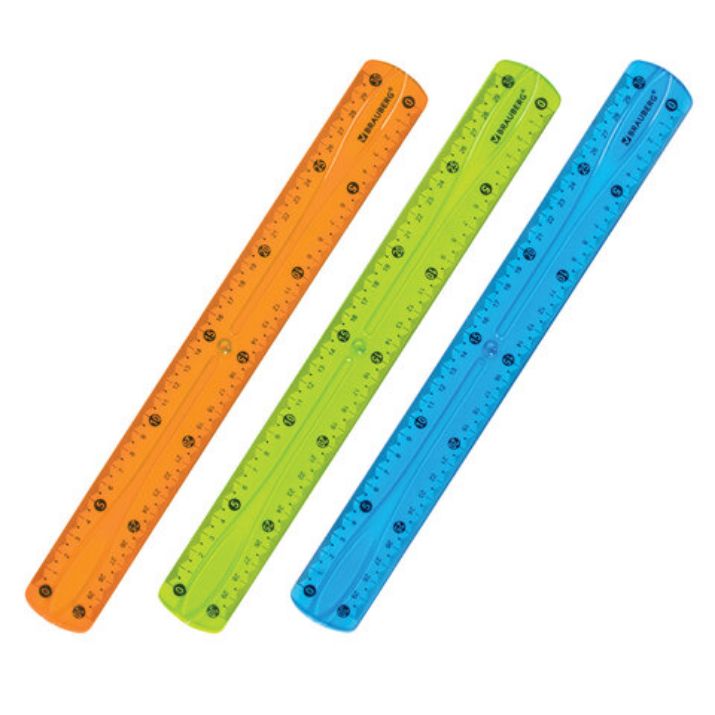Изображение Линейка 30 см гибкая BRAUBERG "FLEX", пластиковая, ассорти, европодвес, 210675