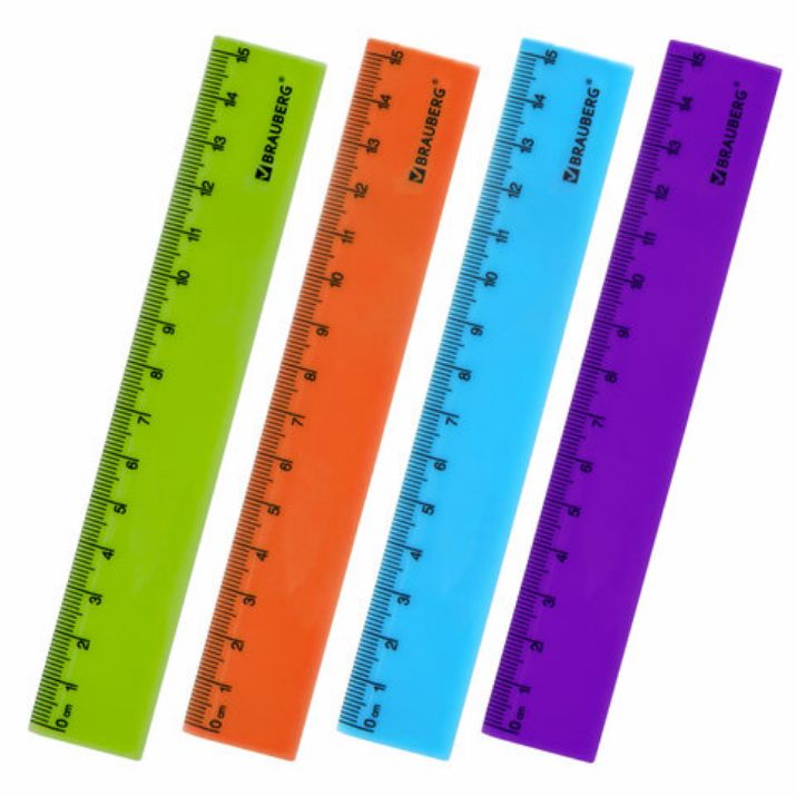 Изображение Линейка пластиковая 15 см, BRAUBERG "NEON", ассорти, пакет, 210750