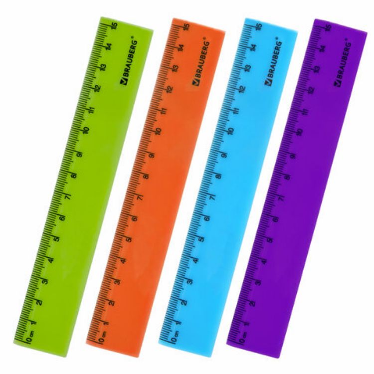 Изображение Линейка пластиковая 15 см, BRAUBERG "NEON", ассорти, пакет, 210750