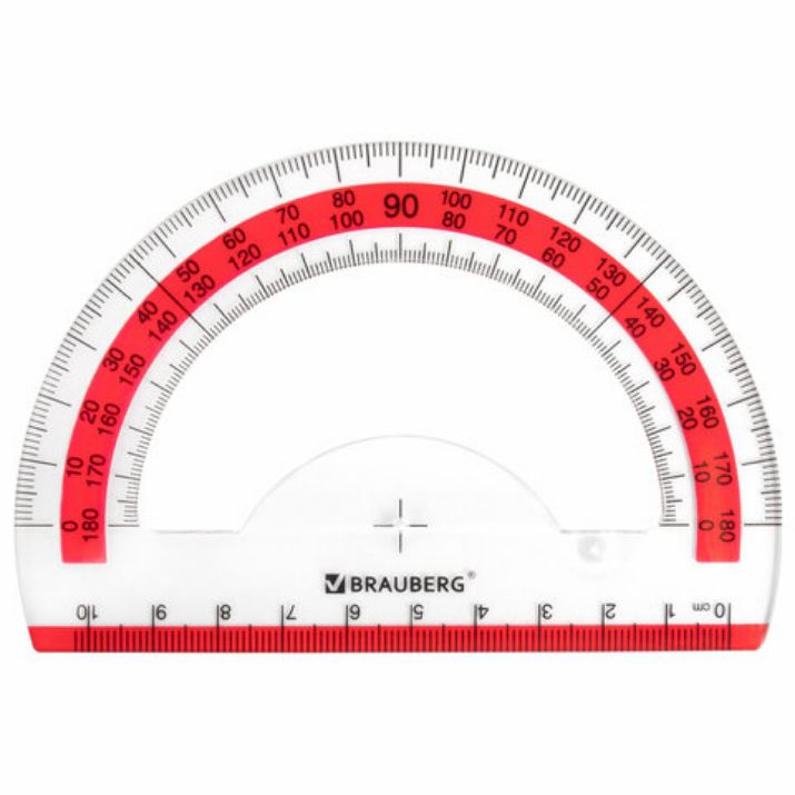 Изображение Транспортир 10 см BRAUBERG "FRESH ZONE", 180 градусов, пластик, прозрачный, красная шкала, 210760