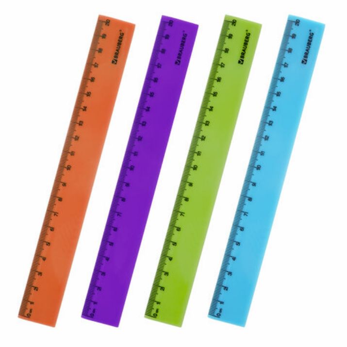 Изображение Линейка пластиковая 20 см, BRAUBERG "NEON", ассорти, пакет, 210773