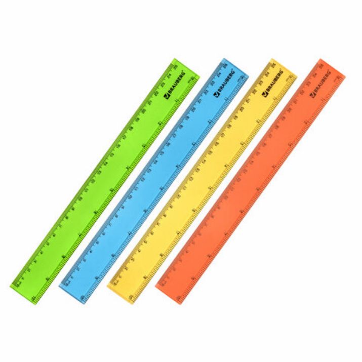 Изображение Линейка пластиковая 25 см, BRAUBERG, прозрачная, неоновая, ассорти, 210835