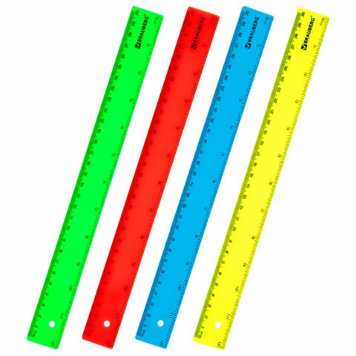 Изображение Линейка пластиковая 30 см, BRAUBERG, неоновая, ассорти, 210839