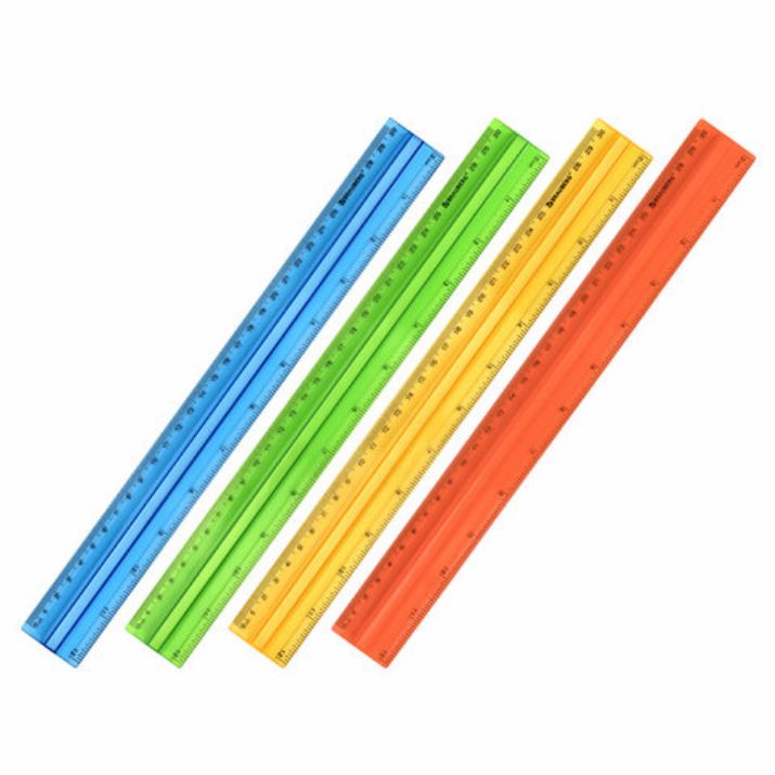 Изображение Линейка пластиковая 30 см, BRAUBERG, с держателем, прозрачная, неоновая, ассорти, 210843