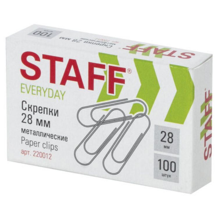 Изображение Скрепки STAFF "EVERYDAY", 28 мм, металлические, 100 шт., в картонной коробке, Россия, 220012