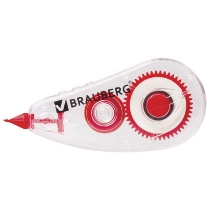Изображение Корректирующая лента BRAUBERG RED POWER, 5 мм х 6 м, корпус прозрачный, механизм перемотки, европодвес, 220641