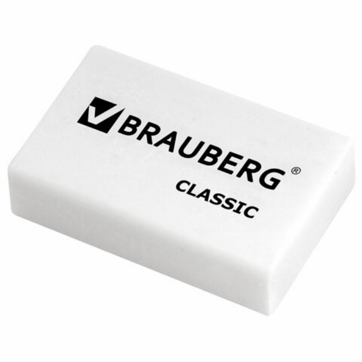 Изображение Ластик BRAUBERG "Classic", 26х17х7 мм, белый, прямоугольный, 221033
